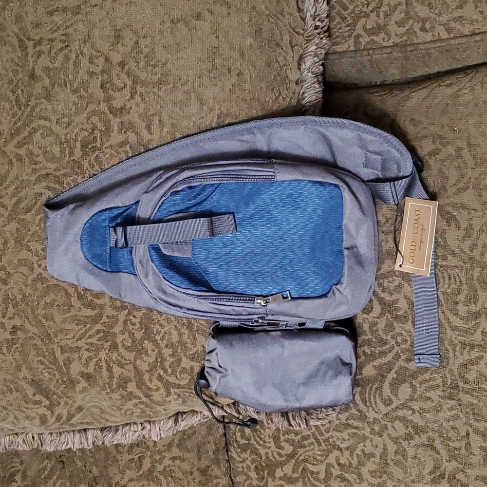 Gold Coast Multi Pocket Grey Two Way Sling Bag with Beverage Bottle holder.